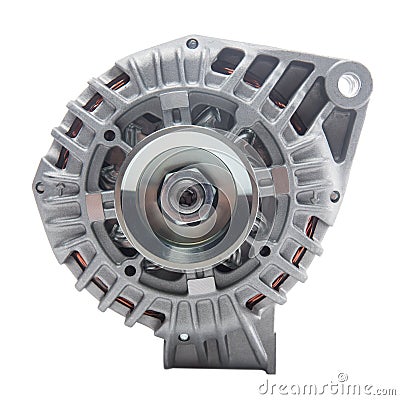 Power generator or alternator isolated on white background. Car engine parts. Stock Photo