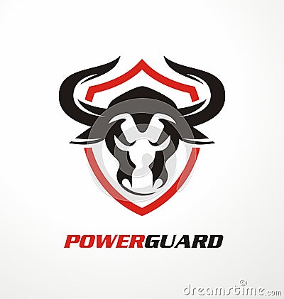 Power guard shield vector emblem with bull head Vector Illustration