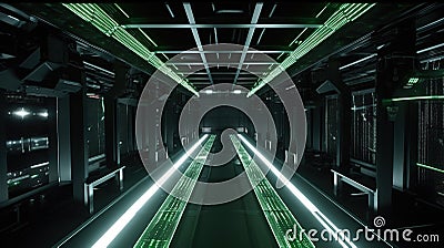 The Power of High-Performance Computing, Long Green Modern GPU Datacenter, Generative AI Stock Photo