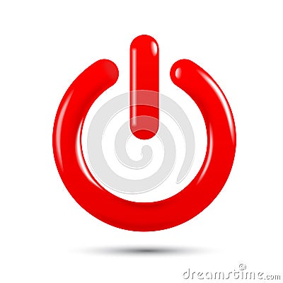 Power icon of red color on a white background. Volumetric design. Vector illustration Cartoon Illustration