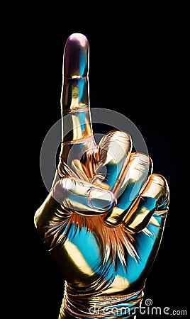 Golden hand pointing a finger Stock Photo