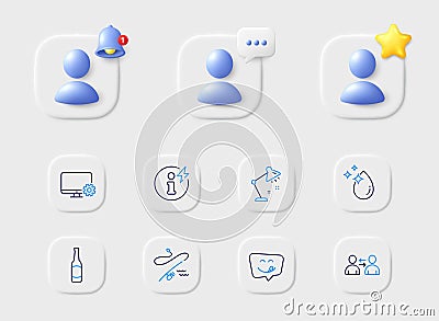 Power info, Communication and Monitor settings line icons. For web app, printing. Vector Vector Illustration