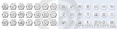 Power info, Full rotation and Downloading line icons. For web app, printing. Line icons. Vector Vector Illustration