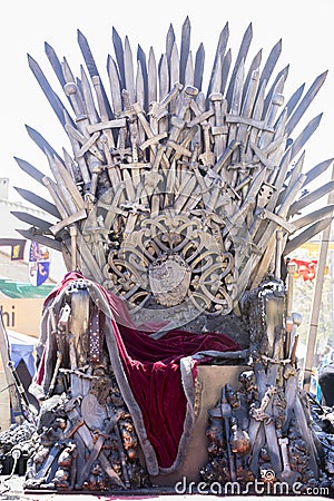 Power, Iron throne made with swords, fantasy scene or stage. Rec Stock Photo
