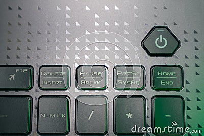 Power key, notebook keyboard close-up Stock Photo