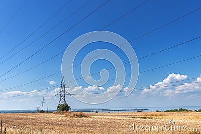 Power line bright summer day Stock Photo