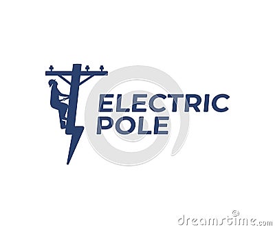 Power line repair logo design. Lineman and lightning bolt vector design Vector Illustration