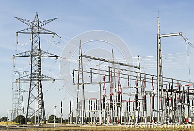 Power lines of electrical station Stock Photo