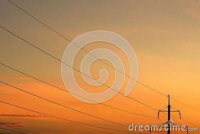 Power lines and pole Stock Photo