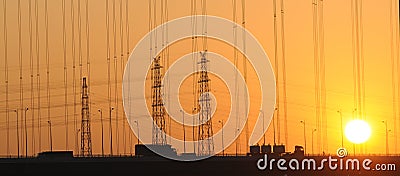 The power lines in sunset Stock Photo