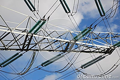 Power lines transmission tower Stock Photo