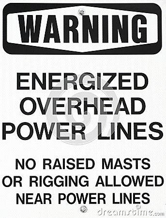Power lines warning sign for sailboats Stock Photo