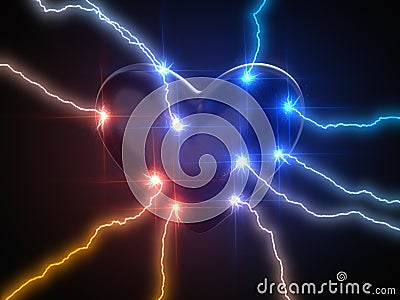 Power of love. concept with lightning on heart. 3d illustration Cartoon Illustration