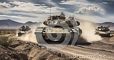 The Power of Main Battle Tanks in Military Precision Operations in the desert. Generative AI Stock Photo