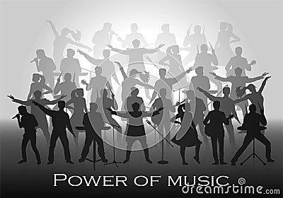 Power of music concept. Set of silhouettes of musicians, singers and dancers Vector Illustration