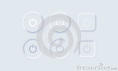 Power on off user Interface. Neumorphism icons. Power icon. On off buttons. User interface elements for mobile app. UI icons set. Vector Illustration