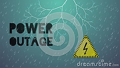 Power Outage banner. Bad Weather, Rain with Lightning Vector Illustration