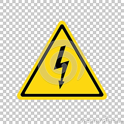 Power outage icon. Symbol electrical safety. Sign without electric. Black lightening. Yellow triangular. Caution warning triangle. Vector Illustration