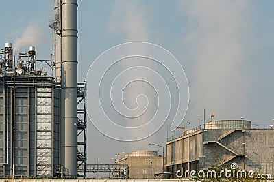 Power plant on blue sky. Chimney of thermal power plants. Stock Photo