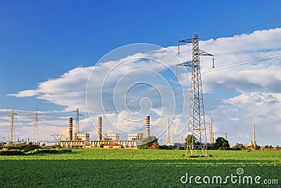 Power Plant and crops Stock Photo