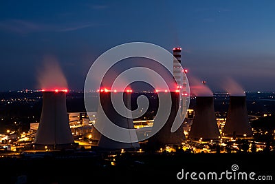 Nuclear Power Plant at night Stock Photo