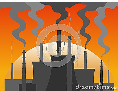 Power plant silhouette at dusk Vector Illustration