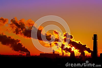 Power plant smokestacks Stock Photo