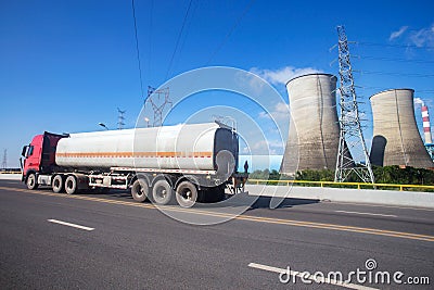 Power plant transport vehicles on the highway Stock Photo