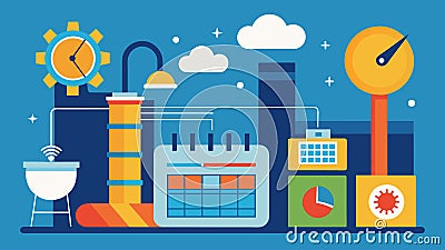 A power plant using predictive maintenance data to schedule routine maintenance on its turbines minimizing costly Vector Illustration