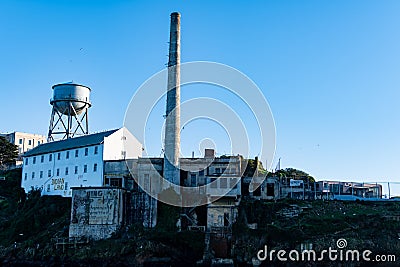 Power plant, Water Tower and the Storehouse warehouse at Alcatraz Island Prison, San Francisco California USA, March 30, 2020 Editorial Stock Photo