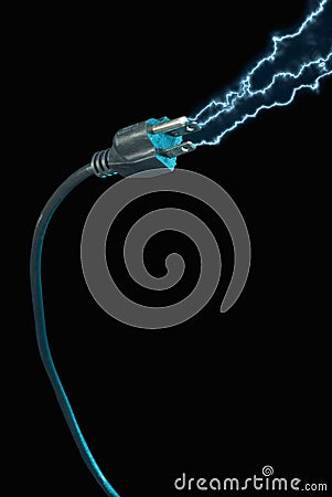 Power plug - electric sparks Stock Photo