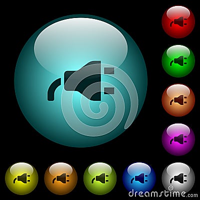 Power plug icons in color illuminated glass buttons Stock Photo