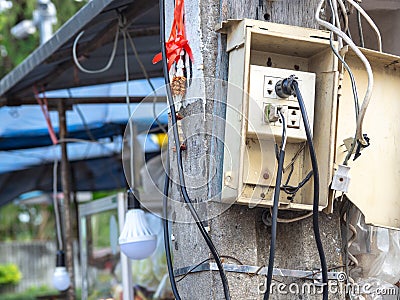 Power plugs are simple. And without regard to safety. Cause electric leak and firePower plugs are simple. And without regard to sa Stock Photo