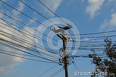 Power poles with multiple wires Stock Photo