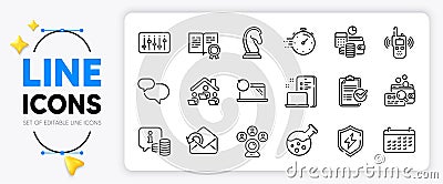 Power safety, Chat message and Calendar line icons. For web app. Vector Stock Photo