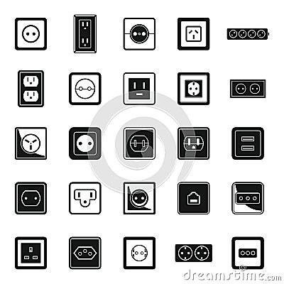 Power socket plug icons set, simple style Vector Illustration