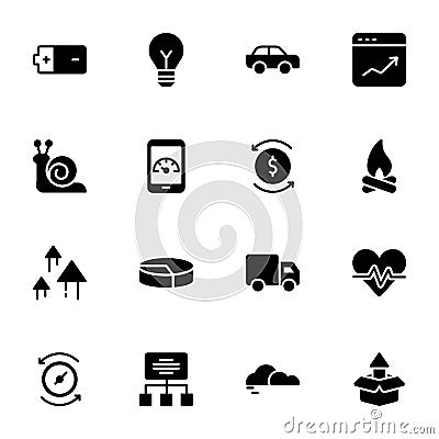 Power, Speed, Graph, Sprint, Solid Icons Set Vector Illustration