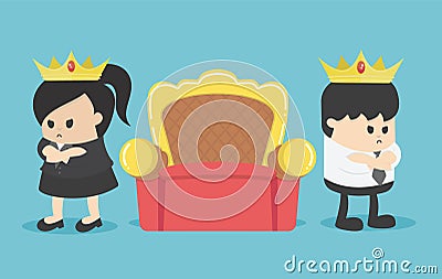 Power struggle between two businessmen, a man and a woman, for power Vector Illustration