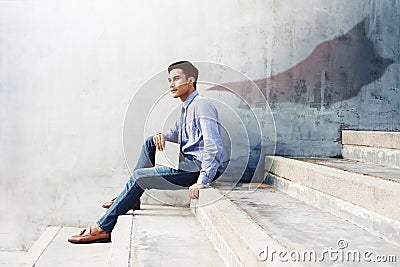 Power, Success and Leadership in Business concept, Young man sit Stock Photo