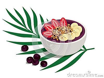 Power Summer Acai Bowl Vector Illustration