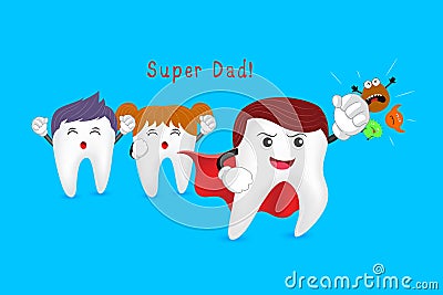Power of super dad, tooth character design. Vector Illustration