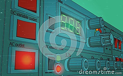 Power supply close-up retro poster Vector Illustration