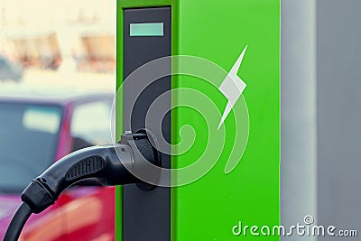 Power supply for electric car charging. Electric car charging station Stock Photo