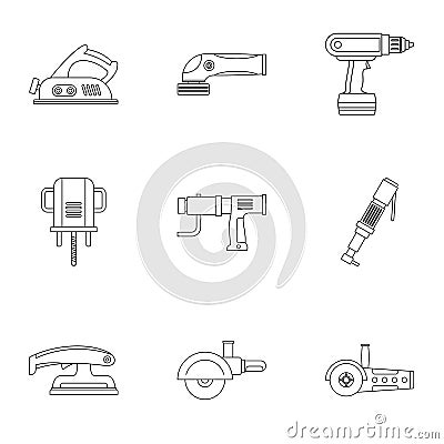 Power tool icon set, outline style Vector Illustration