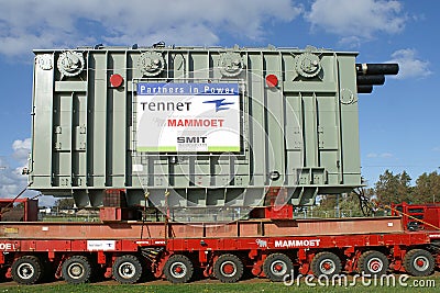 Power transformer on a deeploader underway to a powerstation Editorial Stock Photo