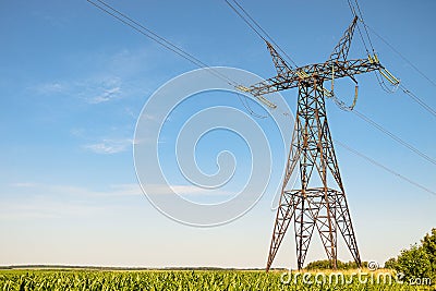 Power Transmission Tower. Air hi-voltage electric line supports. Stock Photo