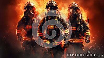 Power Unleashed: Dynamic Firemen with Resolute Gear Stock Photo