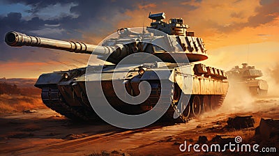 Power Unleashed: Illustration of the American M1 Abrams Tank in Action Cartoon Illustration