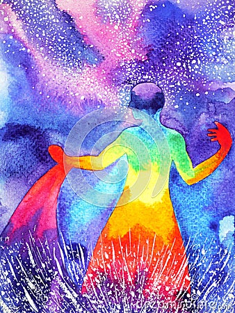 Power up human, watercolor painting, chakra reiki abstract power Stock Photo