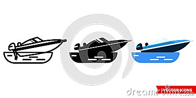 Powerboat icon of 3 types. Isolated vector sign symbol. Vector Illustration